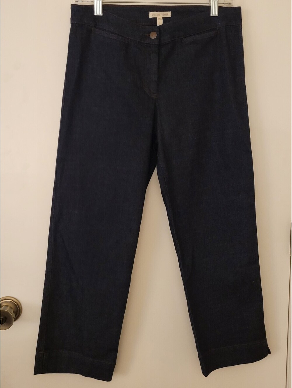Eileen Fisher Organic Cotton Cropped Straight Leg Dress Jeans Sz Sm Dark Wash - Picture 2 of 9